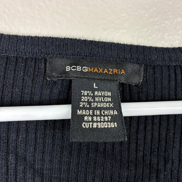 BCBGMAXAZRIA V-Neck Ribbed Long Sleeve Sweater with Waist Tie Large Minimalist - Picture 5 of 6